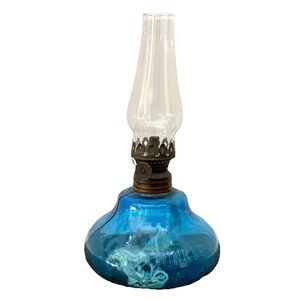 Twinkle Oil Kerosene Lamp Blue Glass Miniature Stars Embossed Early Star Antique